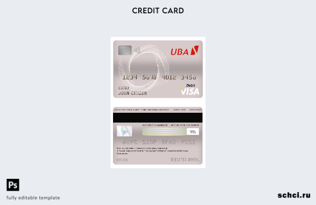 цифровая загрузка шаблона дебетовой карты Visa банка Камеруна UBA